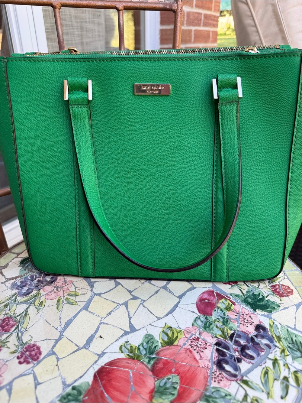 kate spade Green Saffiano Leather Tote